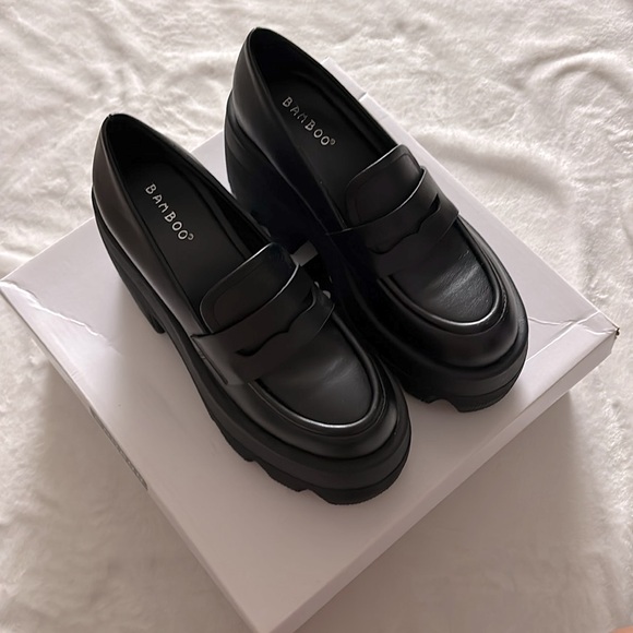 BLACK BAMBOO PLATFORM LOAFERS - Picture 3 of 5